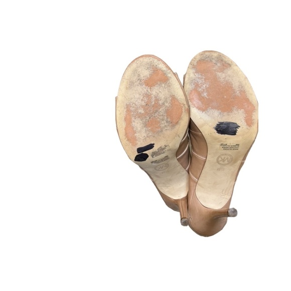 Michael Kors Nude Leather Strappy Open Toe Stiletto Heels Size 9.5 Back Zip - Picture 9 of 12